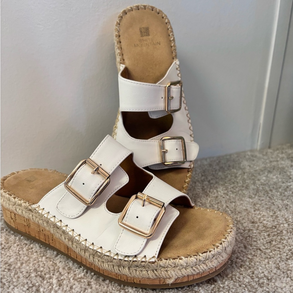 White Mountain Capture White Vegan Wedge Buckle Sandals Size 8M - Picture 4 of 11